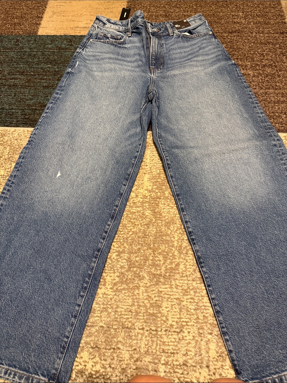 Express Wide Leg Baggy Low Rise Jeans in Medium Blue Wash